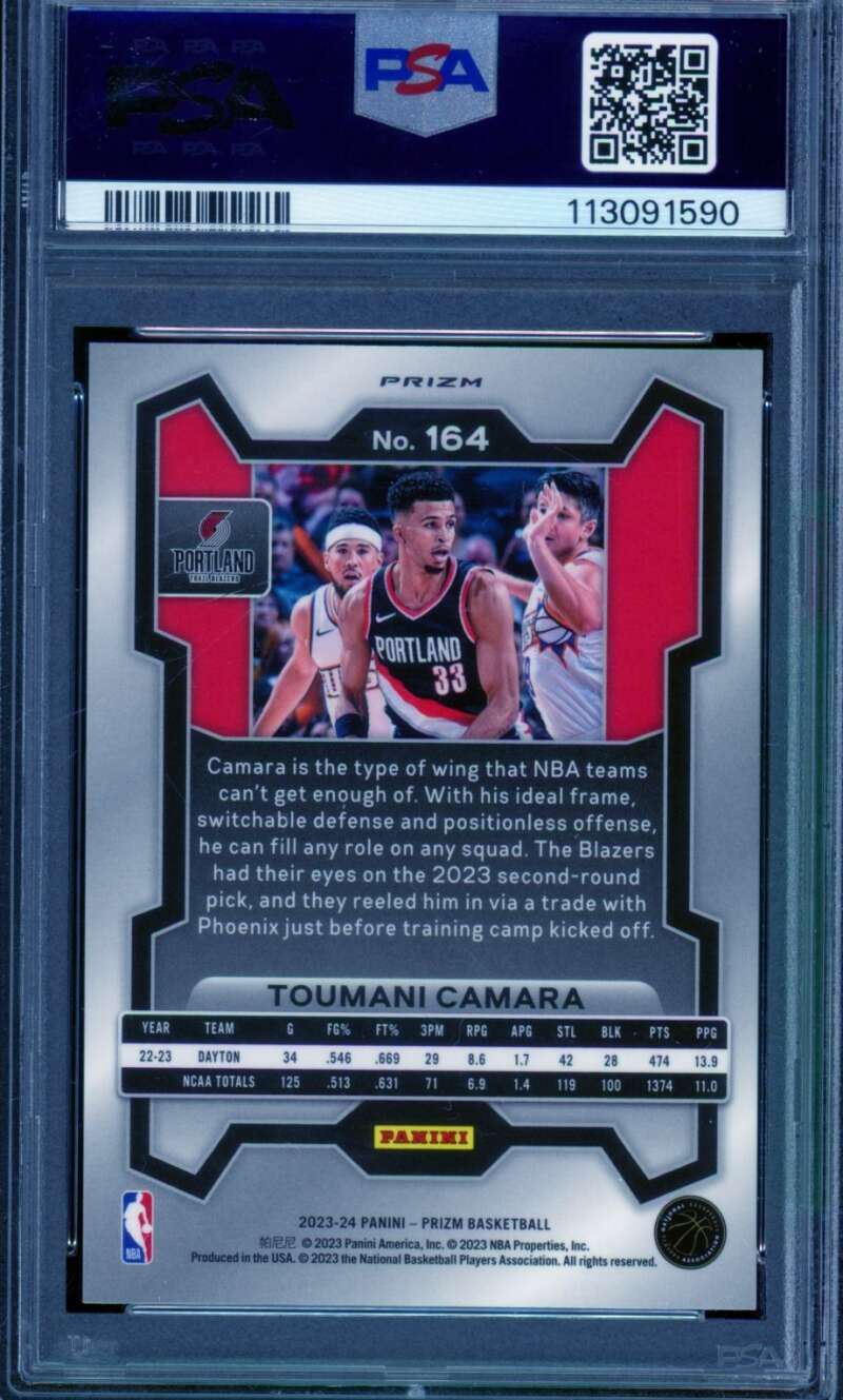 Toumani Camara Rookie Card 2023-24 Prizm Silver Prizms #164 PSA 10 Image 2