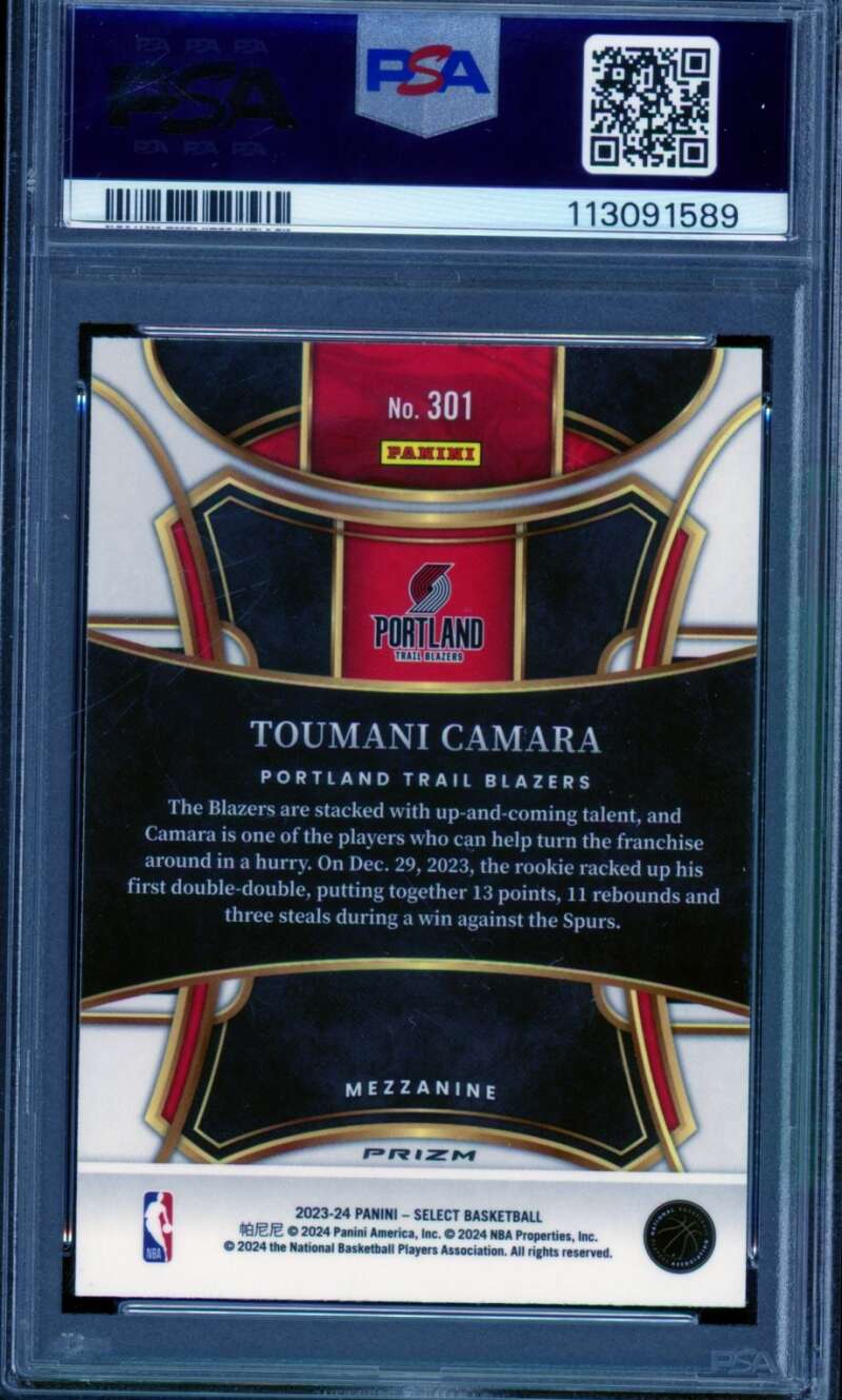 Toumani Camara Rookie Card 2023-24 Select Orange Flash #301 PSA 9 Image 2