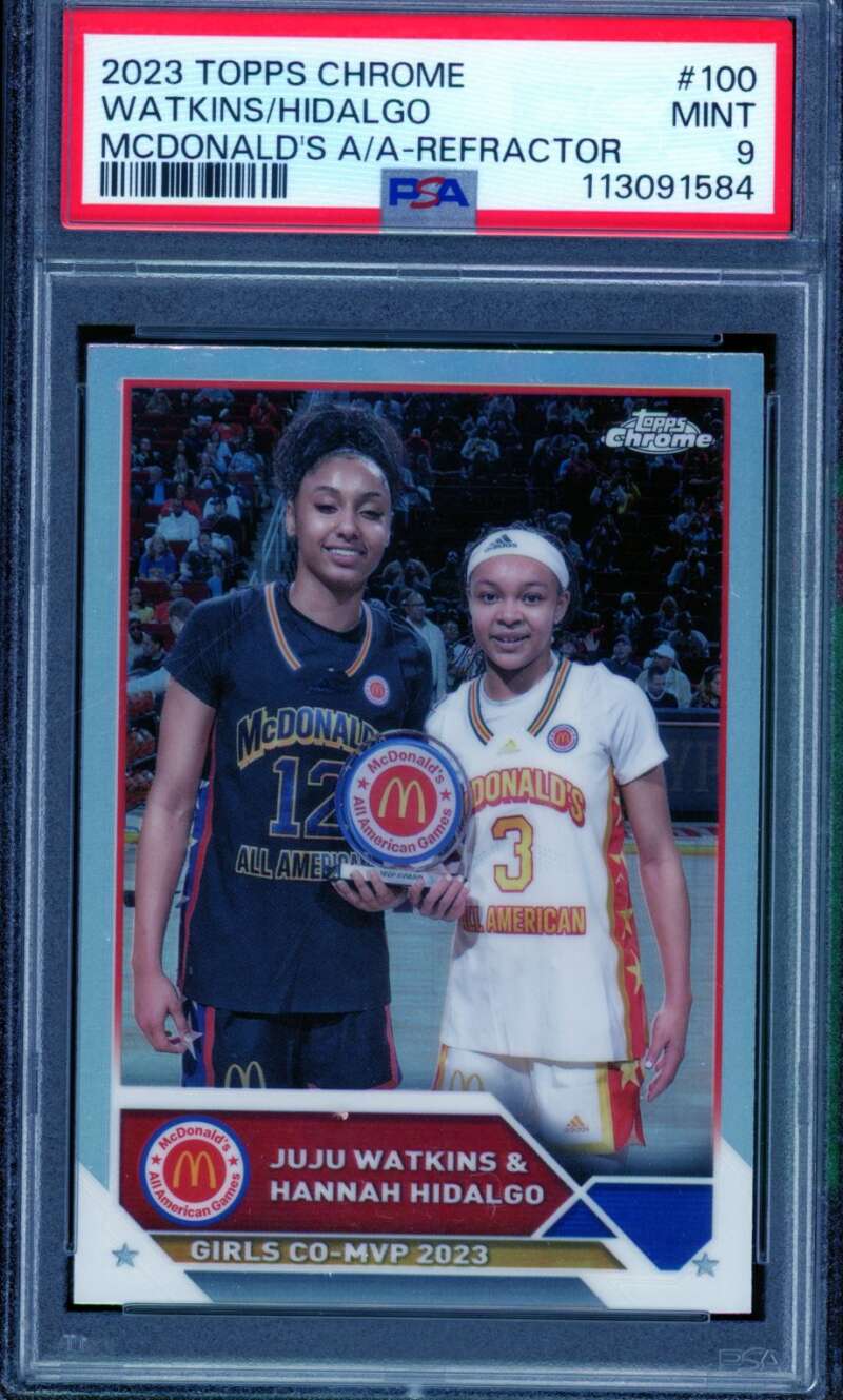 Juju Watkins/Hannah Hidalgo Card 2023 Topps Chrome A/A Refractor #100 PSA 9 Image 1