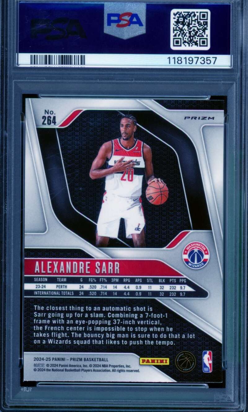 Alexandre Sarr Card 2024-25 Prizm Red Ice (pop 12) #264 PSA 9 Image 2