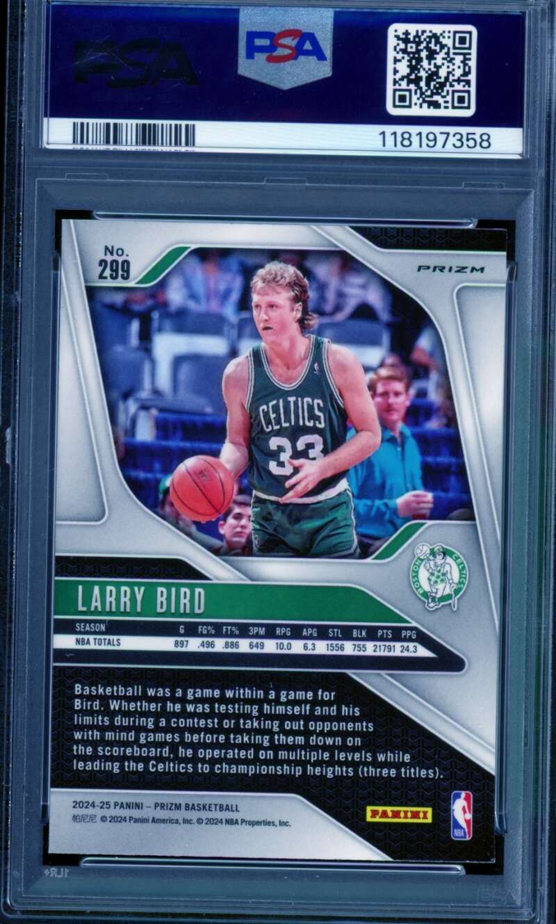 Larry Bird Card 2024-25 Prizm Red Ice (pop 1) #299 PSA 9 Image 2