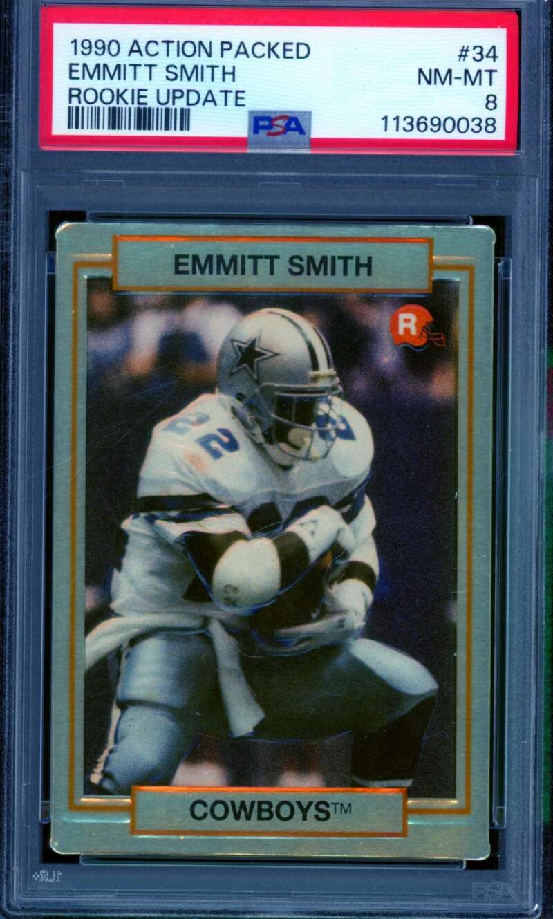 Emmitt Smith Rookie Card 1990 Action Packed #34 PSA 8 Image 1