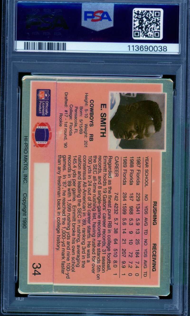 Emmitt Smith Rookie Card 1990 Action Packed #34 PSA 8 Image 2
