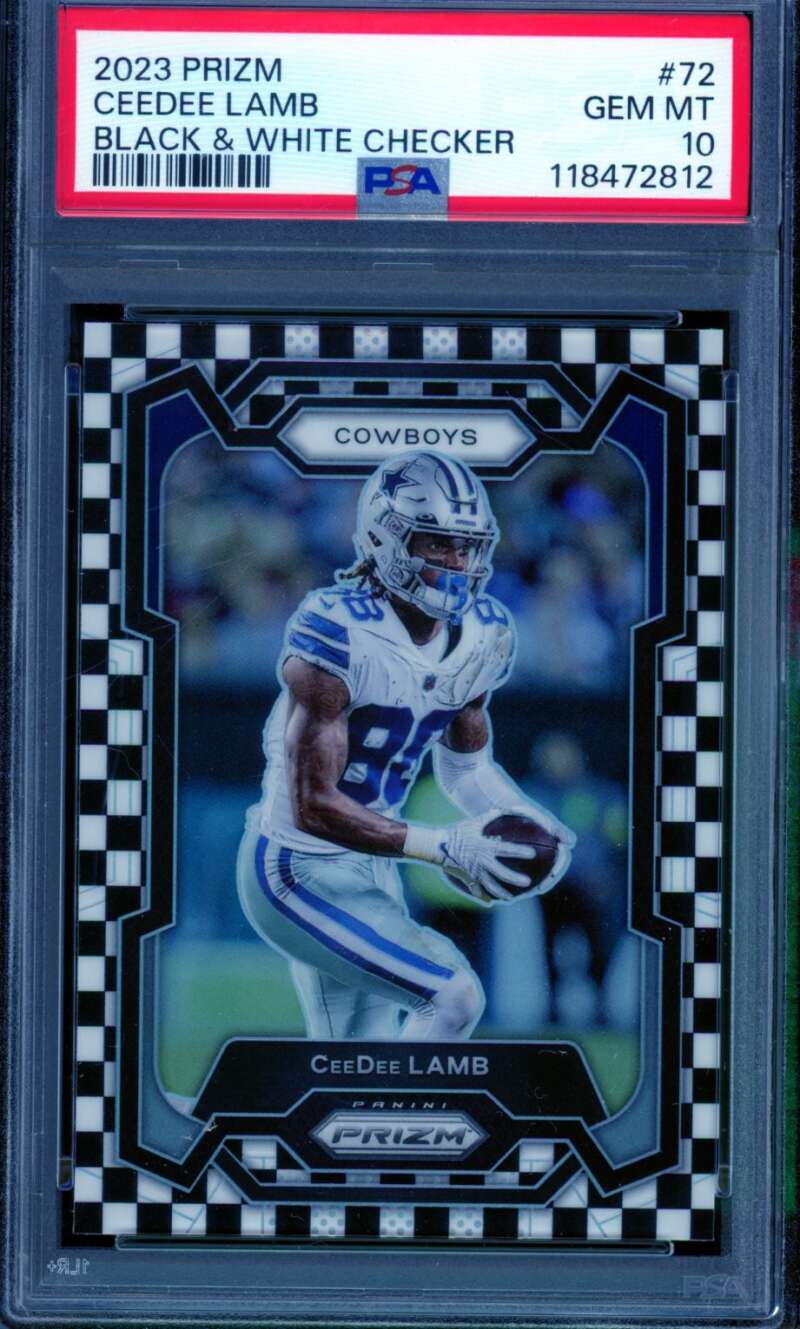 CeeDee Lamb Card 2023 Panini Prizm Black White Checker #72 PSA 10 Image 1
