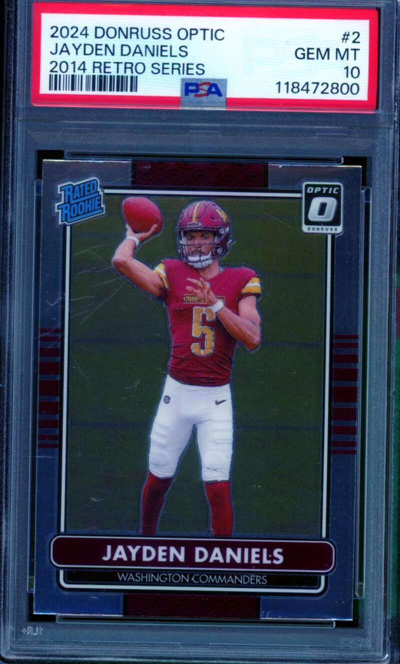 Jayden Daniels Rookie Card 2024 Donruss Optic #2 PSA 10 Image 1