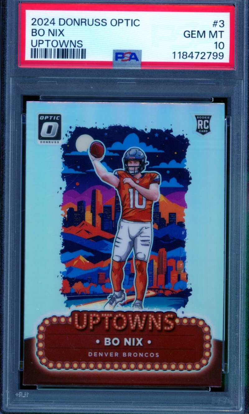 Bo Nix Rookie Card 2024 Donruss Optic Uptowns #3 PSA 10 Image 1