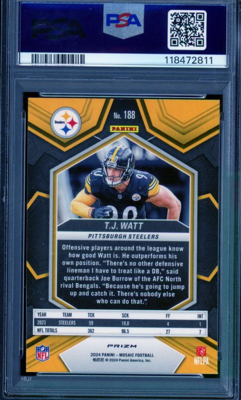 T.J. Watt Card 2024 Mosaic Honeycomb (pop 6) #188 PSA 10 Image 2