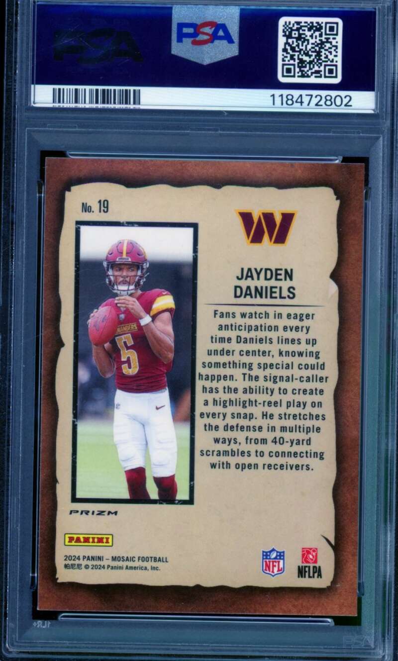 Jayden Daniels Rookie Card 2024 Mosaic Notoriety Green #19 PSA 9 Image 2