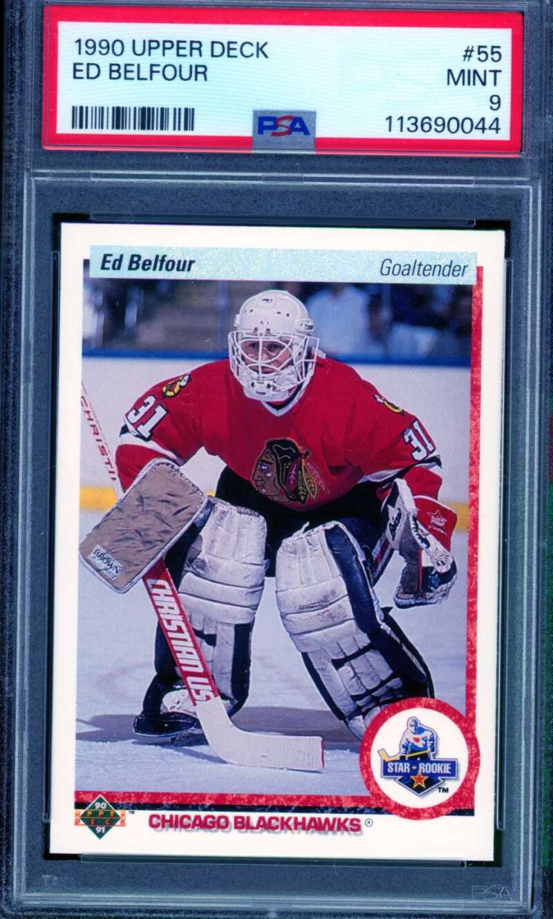 Ed Belfour Rookie Card 1990-91 Upper Deck #55 PSA 9 Image 1