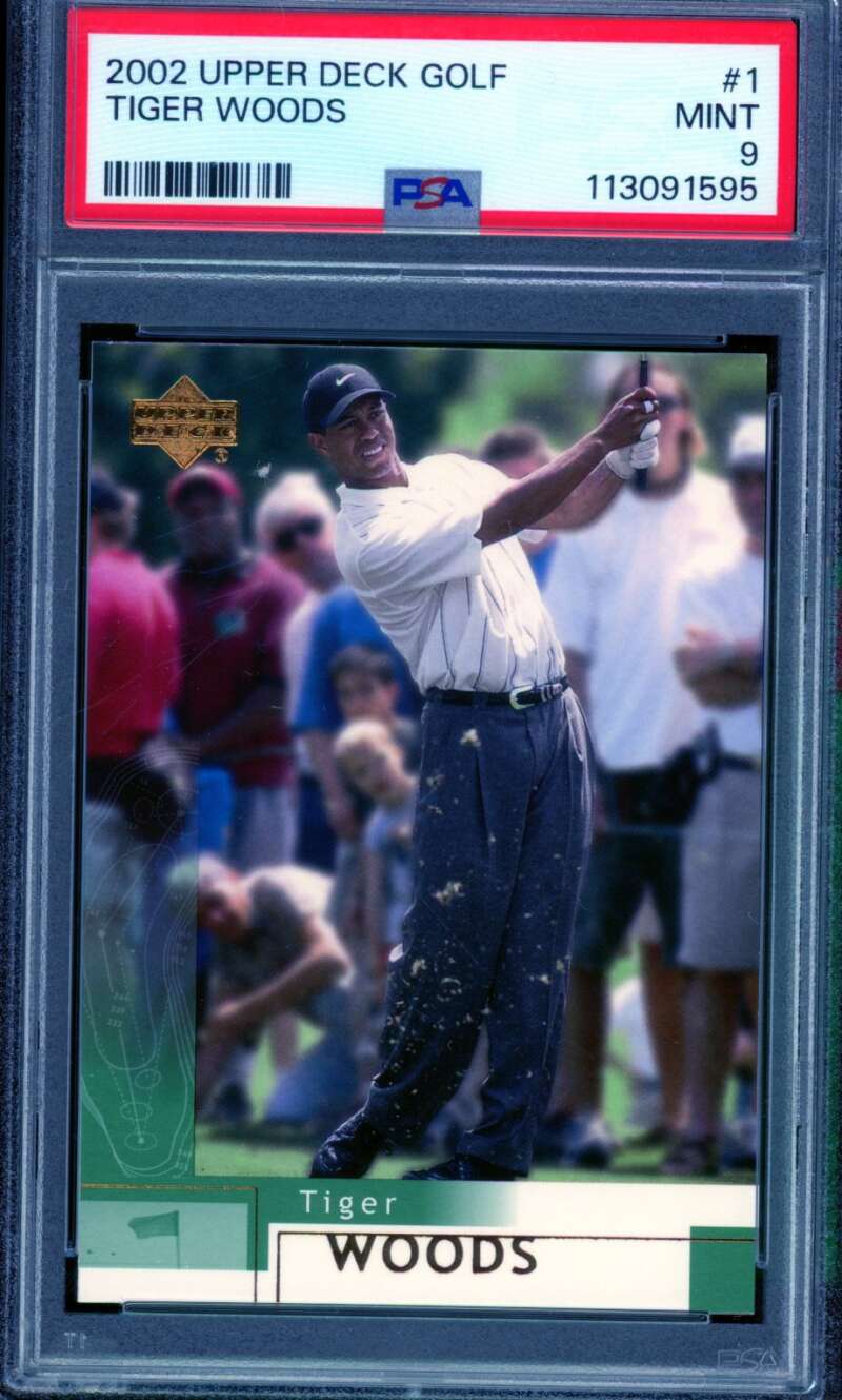 Tiger Woods Card 2002 Upper Deck Golf #1 PSA 9 Image 1