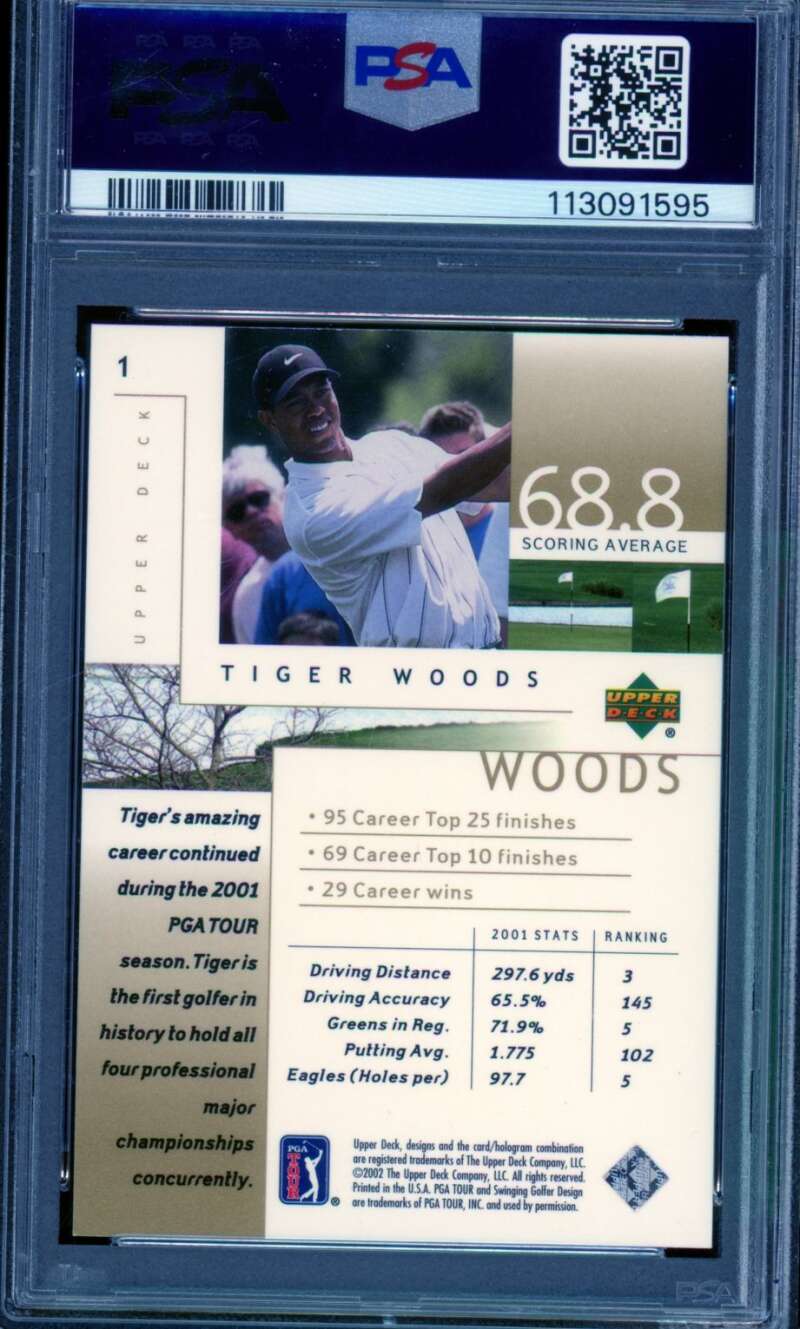 Tiger Woods Card 2002 Upper Deck Golf #1 PSA 9 Image 2