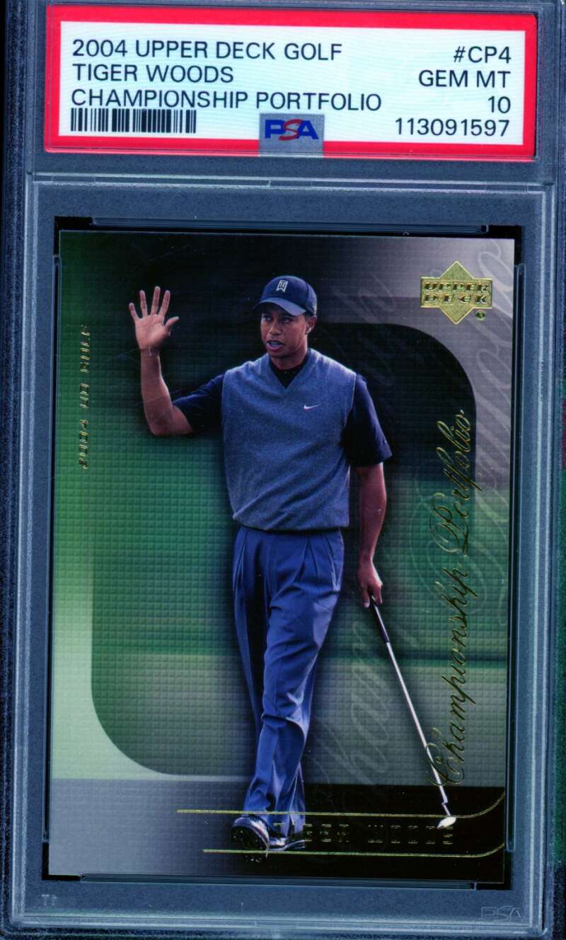 Tiger Woods Card 2004 Upper Deck Golf Championship Portfolio (pop 7) #CP4 PSA 10 Image 1