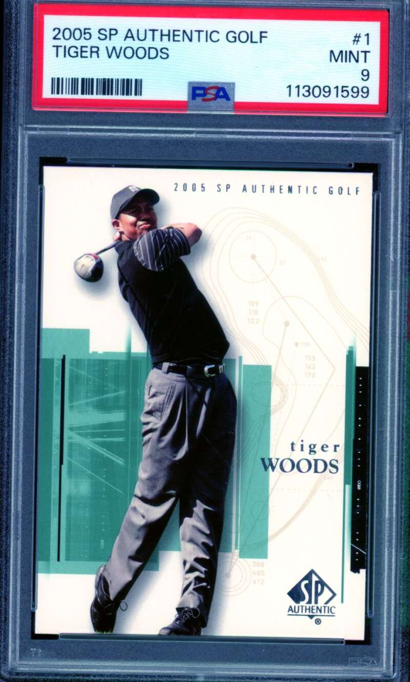 Tiger Woods Card 2005 SP Authentic Golf (pop 10) #1 PSA 9 Image 1