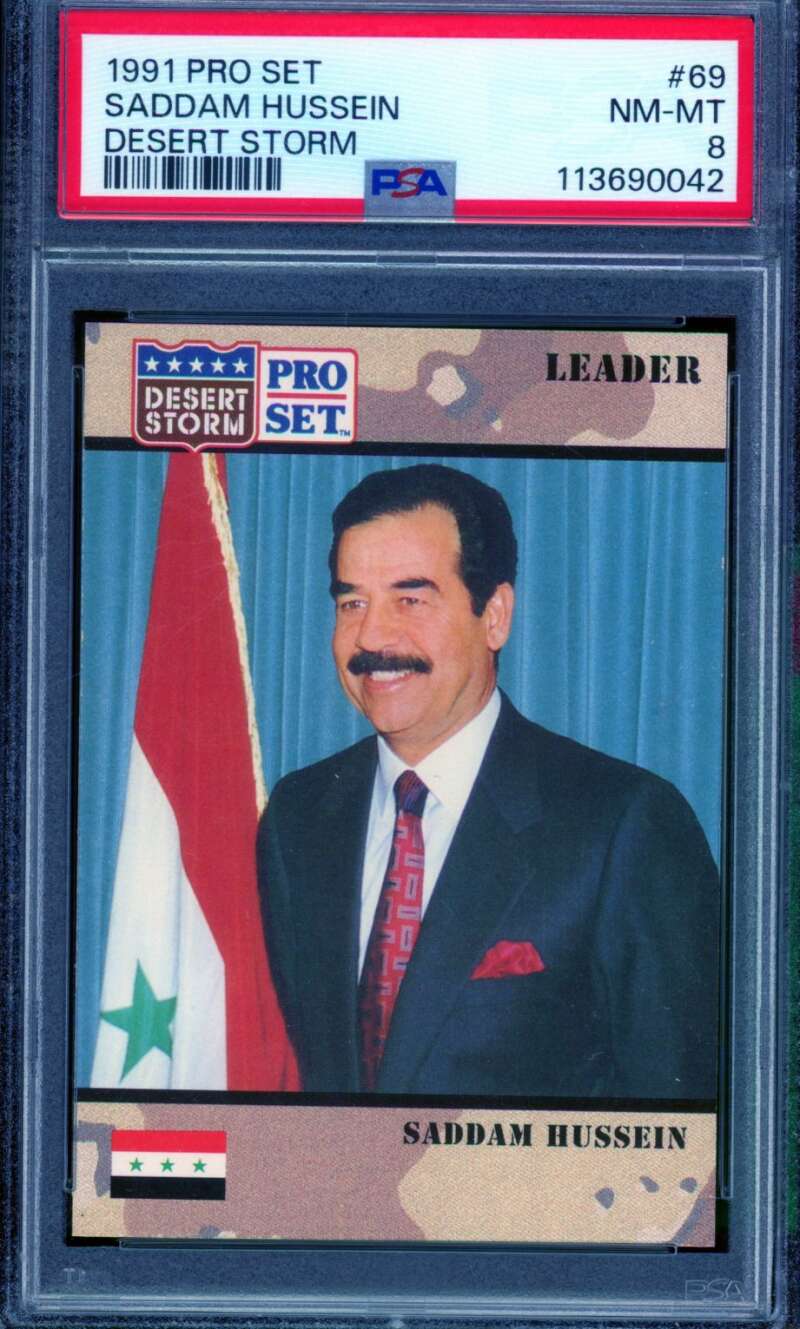 Saddam Hussein Card 1991 Pro Set Desert Storm #69 PSA 8 Image 1