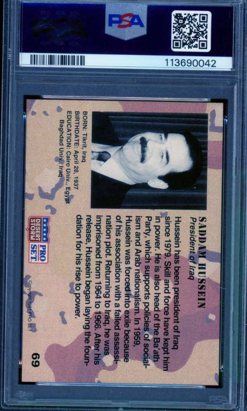 Saddam Hussein Card 1991 Pro Set Desert Storm #69 PSA 8 Image 2