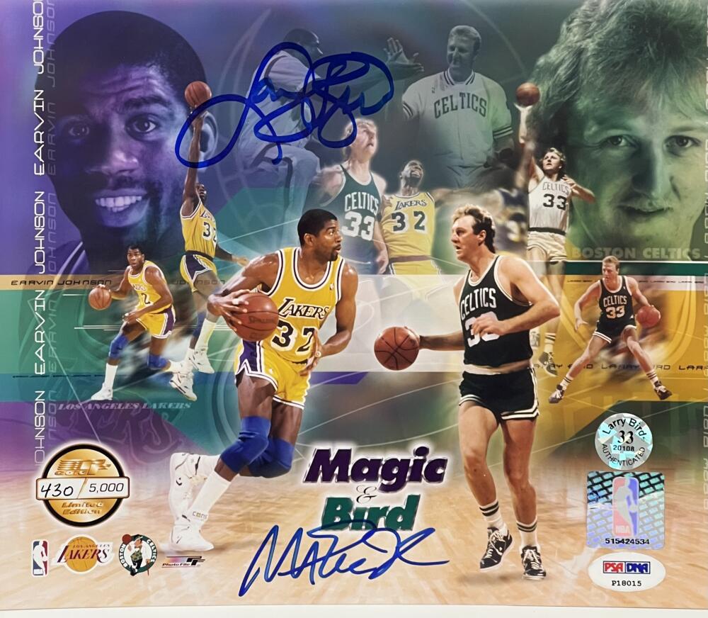 Larry Bird / Magic Johnson Autograph Signed 8x10 Poster PSA/DNA Authentic Image 1