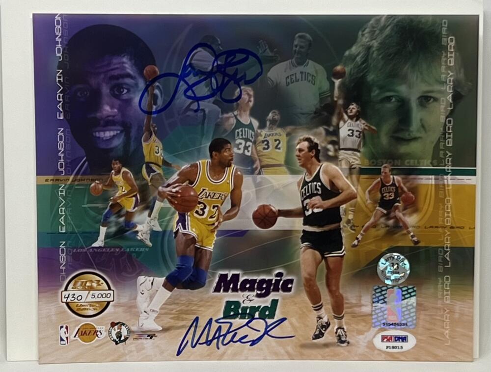 Larry Bird / Magic Johnson Autograph Signed 8x10 Poster PSA/DNA Authentic Image 2
