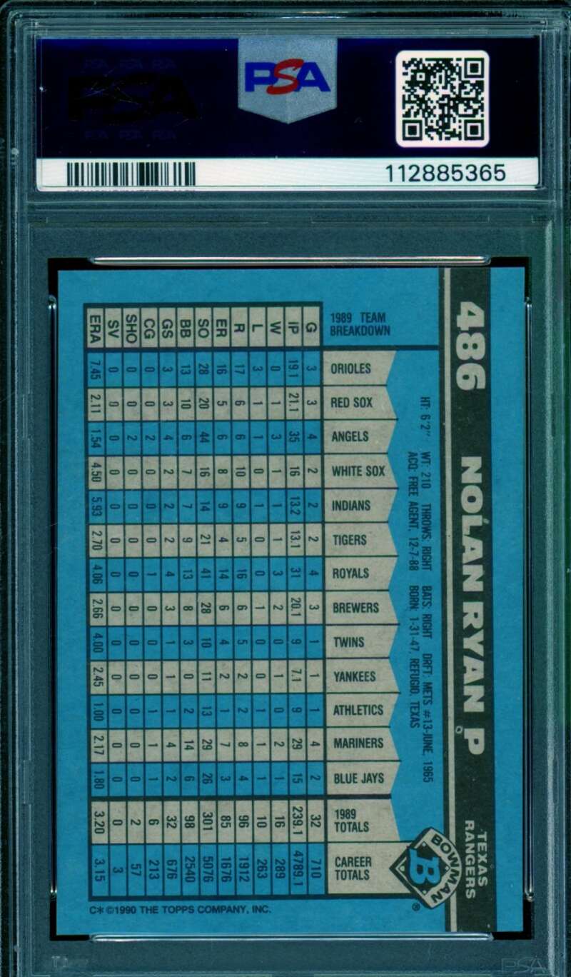 Nolan Ryan Card 1990 Bowman #486 PSA 9 Image 2