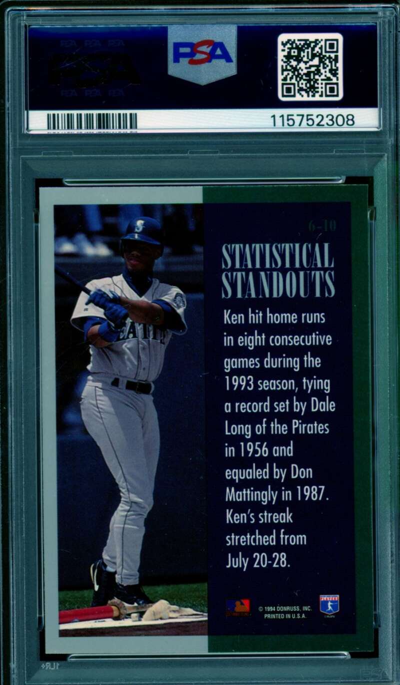 Ken Griffey Jr. Card 1994 Leaf Statistical Standouts #6 PSA 9 Image 2