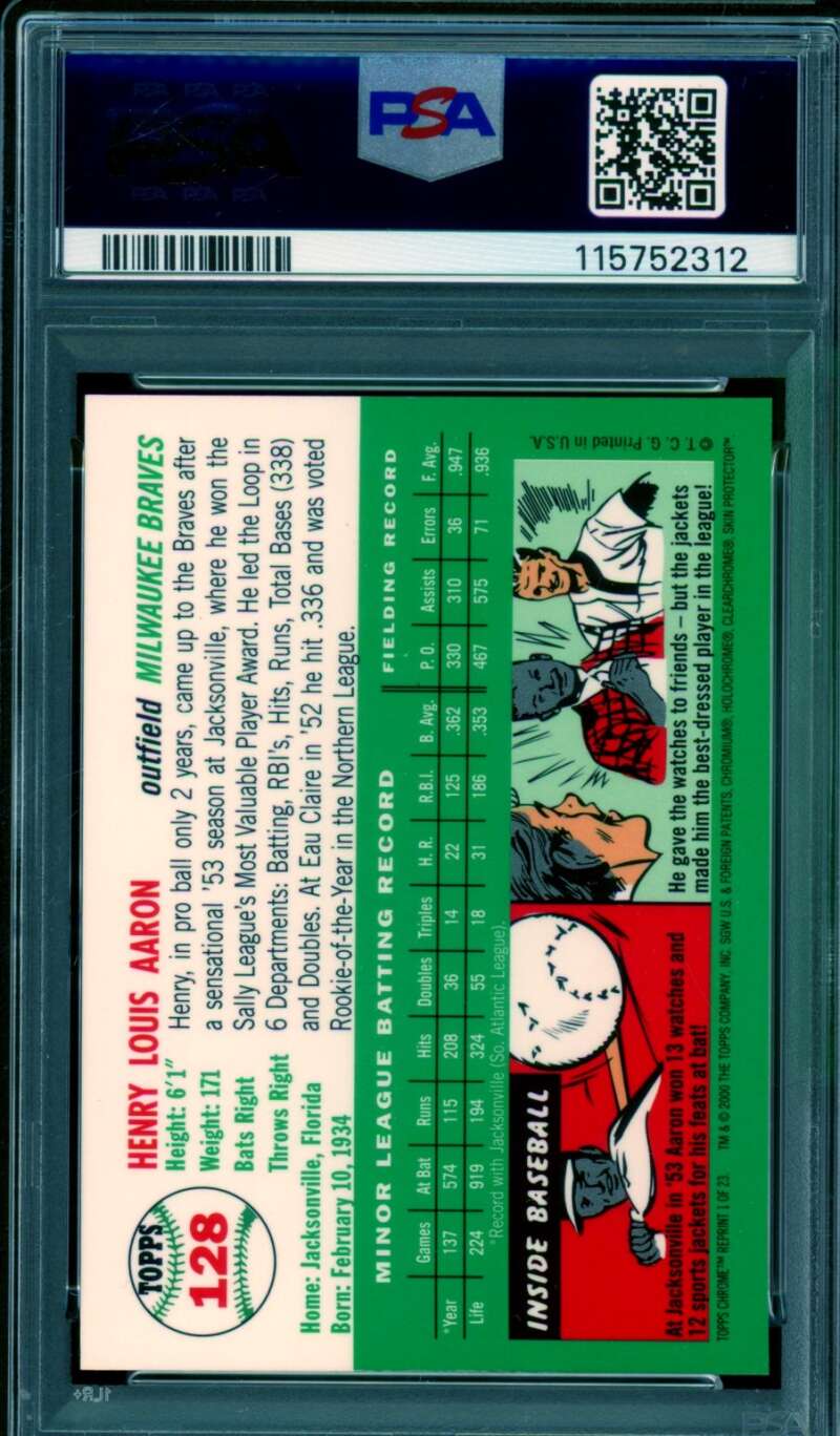 Hank Aaron Card 2000 Topps Chrome #1954 Repint (pop 19) #1 PSA 10 Image 2