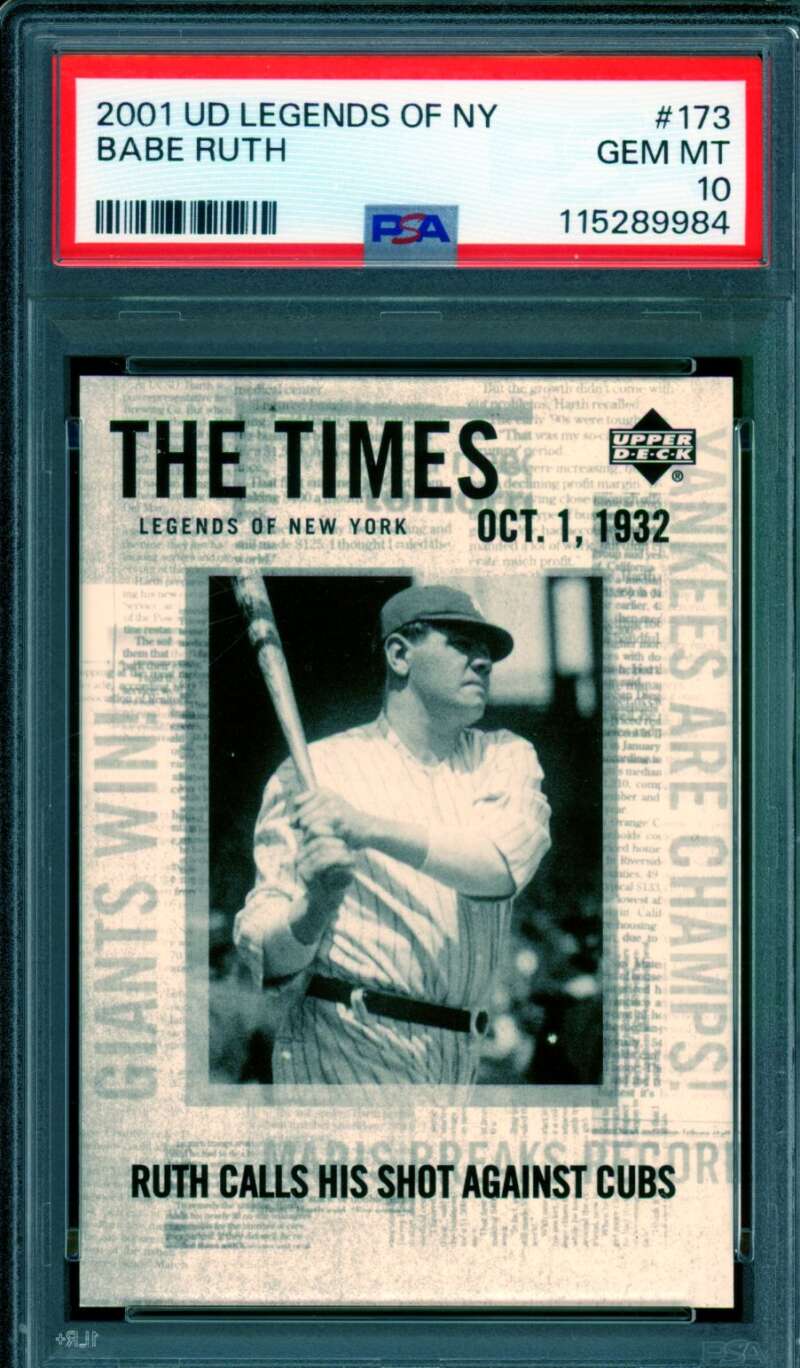 Babe Ruth Card 2001 UD Legends Of New York (pop 21) #173 PSA 10 Image 1