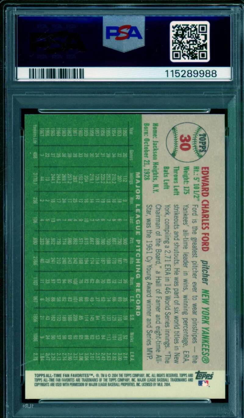 Whitey Ford Card 2004 Topps All-Time Fan Favorites (pop 1) #30 PSA 9 Image 2