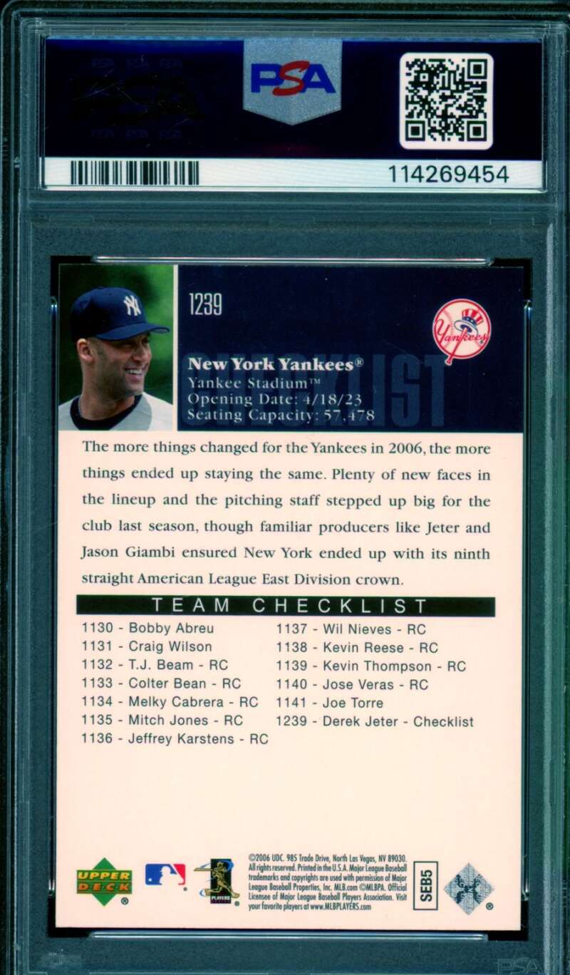 Derek Jeter Card 2006 Upper Deck #1239 (pop 5) PSA 10 Image 2