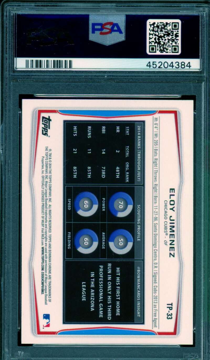 Eloy Jimenez Rookie Card 2014 Bowman Draft Picks #TP33 PSA 10 Image 2