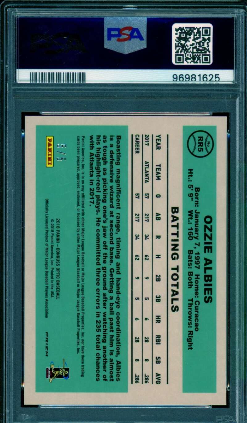 Ozzie Albies 2018 Donruss Optic Rated Rookie Retro 84 Green (5/5) #Rr5 PSA 9 Image 2