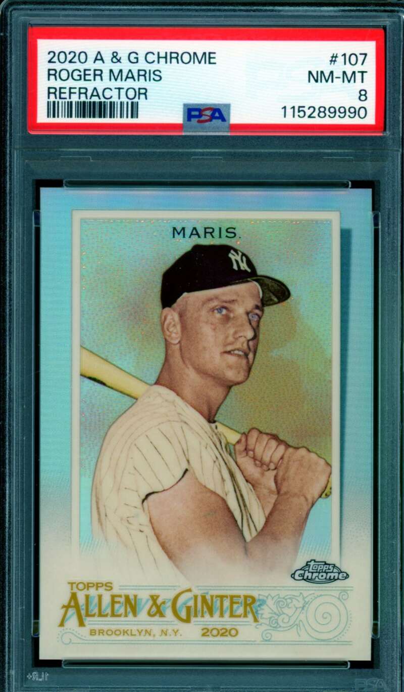 Roger Maris Card 2020 A G Chrome Refractor #107 PSA 8 Image 1