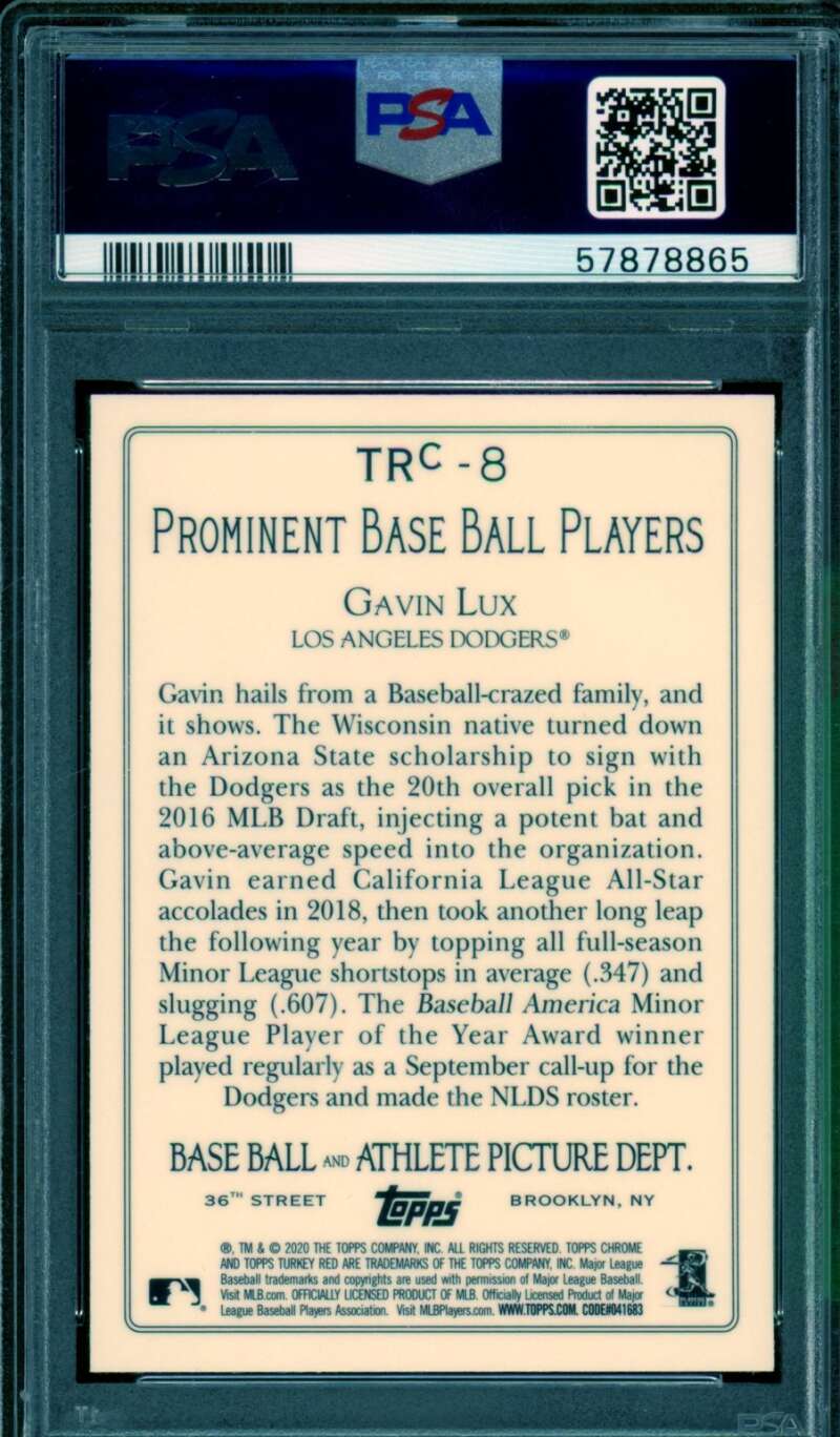 Gavin Lux Rookie Card 2020 Topps Update Turkey Red Chrome #TRC8 PSA 10 Image 2