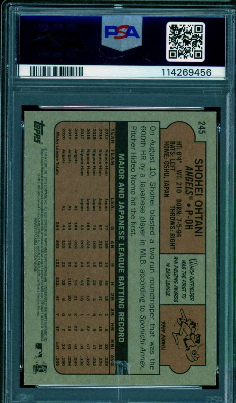 Shohei Ohtani Card 2021 Topps Heritage #245 PSA 9 Image 2