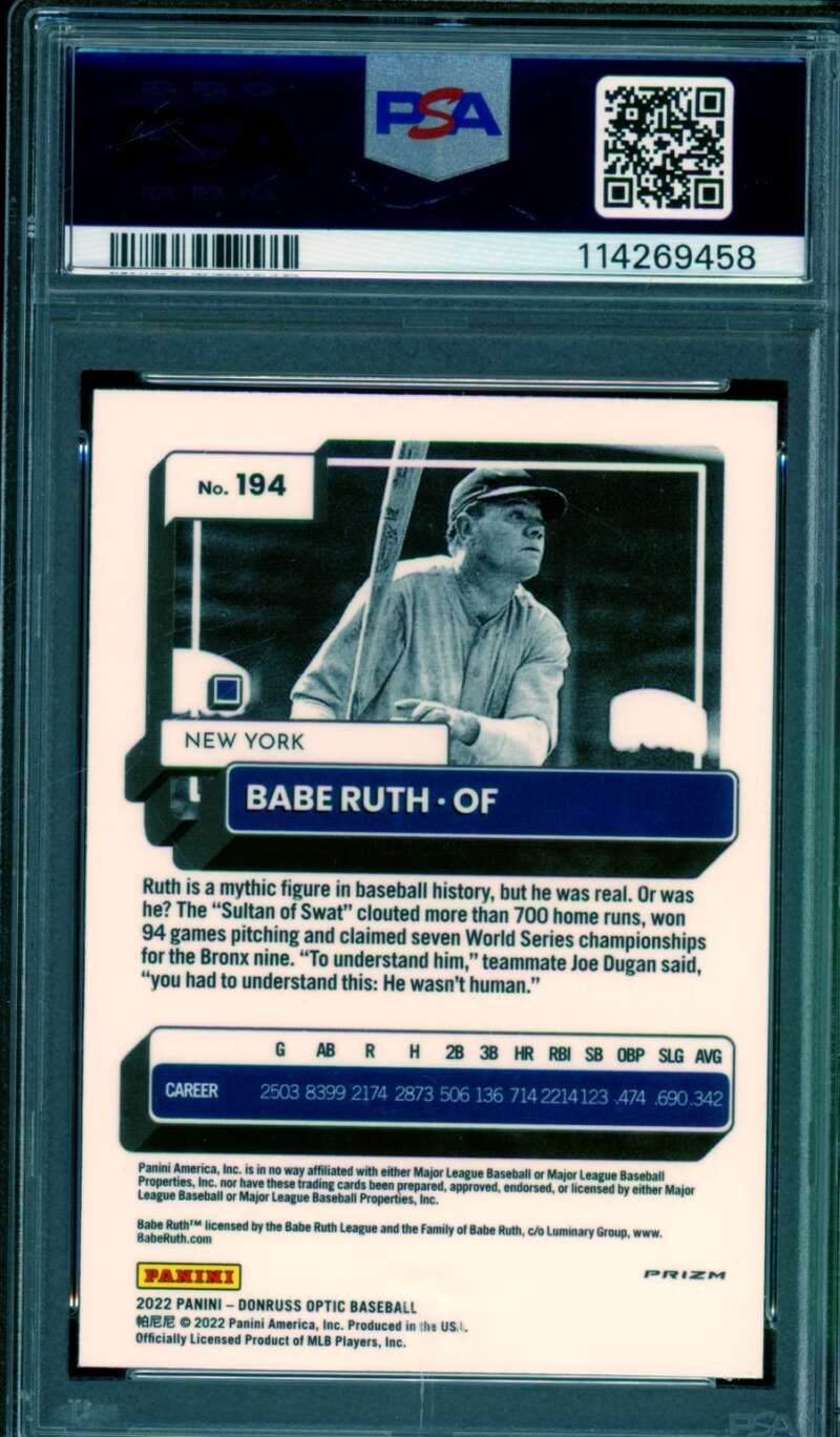 Babe Ruth Card 2022 Donruss Optic Lime Green (pop 2) #194 PSA 9 Image 2