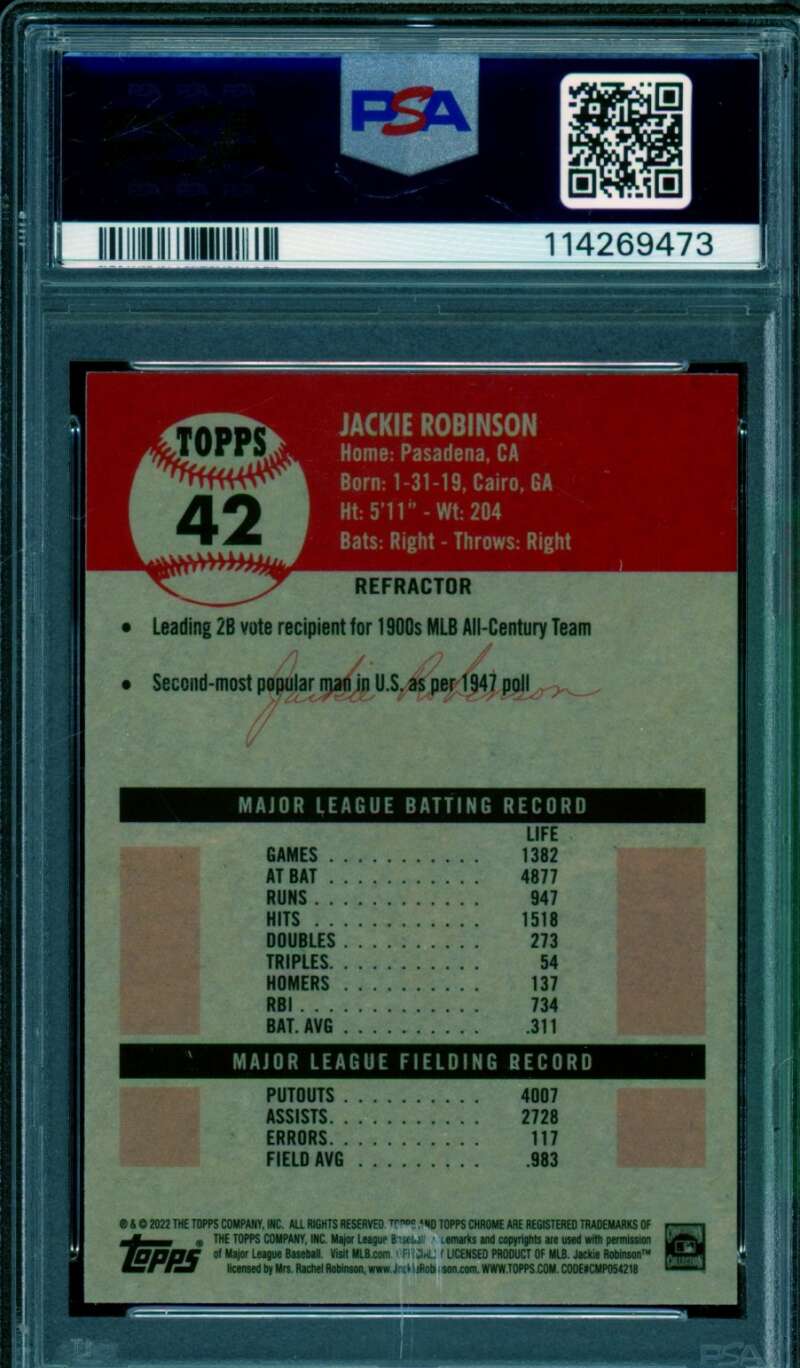 Jackie Robinson Card 2022 Topps Platinum Anniversary Refractor (pop 8) #42 PSA 9 Image 2