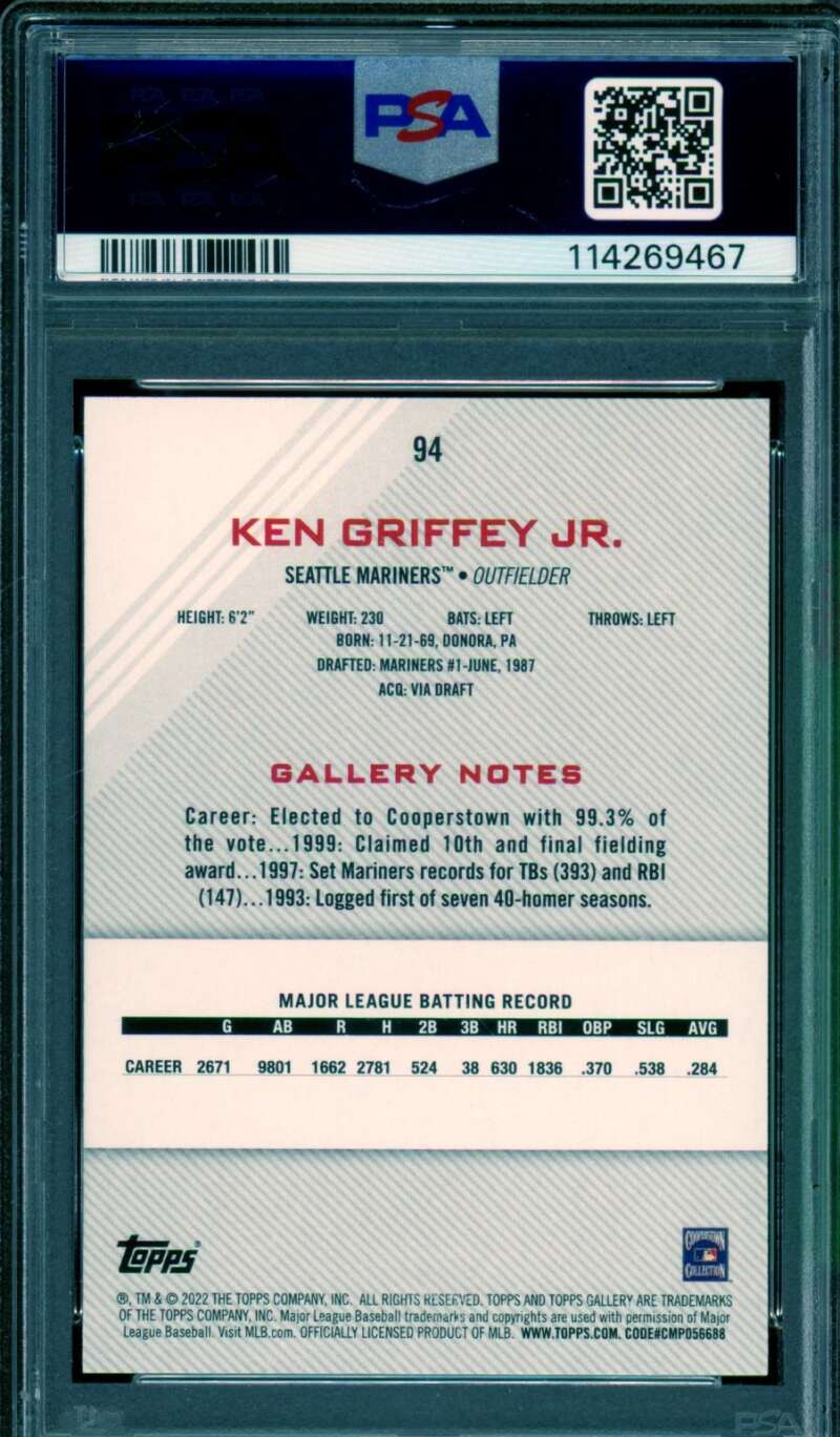 Ken Griffey Jr. Card 2022 Topps Gallery Printer Proof (pop 1) #94 PSA 9 Image 2