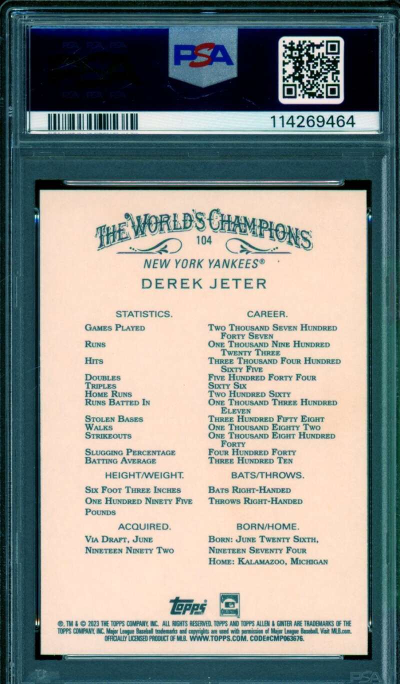 Derek Jeter Card 2023 Allen Ginter #104 PSA 9 Image 2