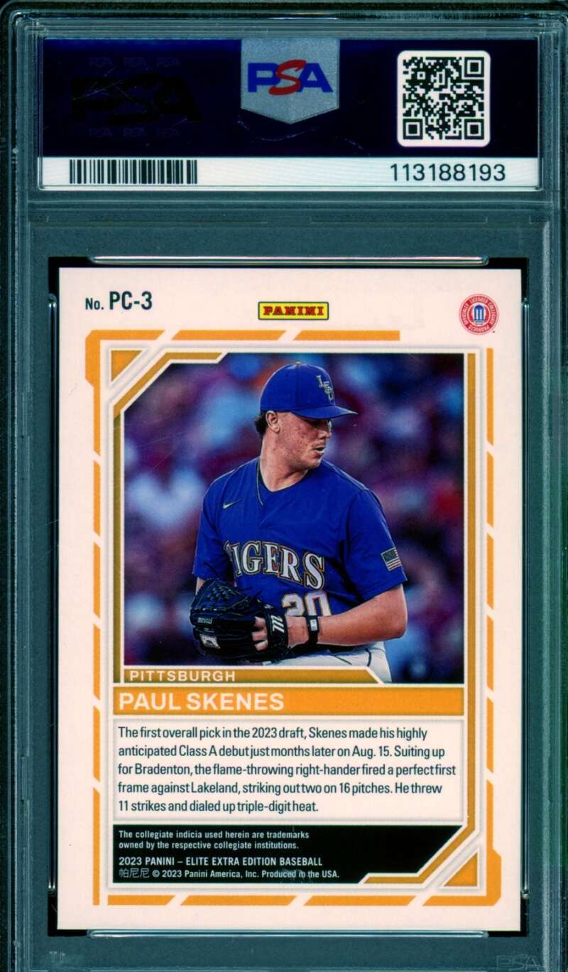 Paul Skenes Rookie Card 2023 Elite Extra Edition Primary Colors #PC3 PSA 9 Image 2