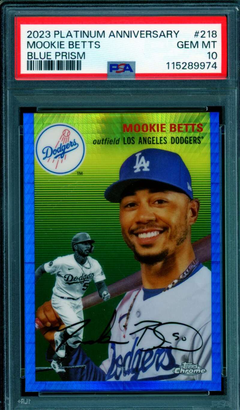 Mookie Betts Card 2023 Platinum Anniversary Blue Prism (pop 5) #218 PSA 10 Image 1