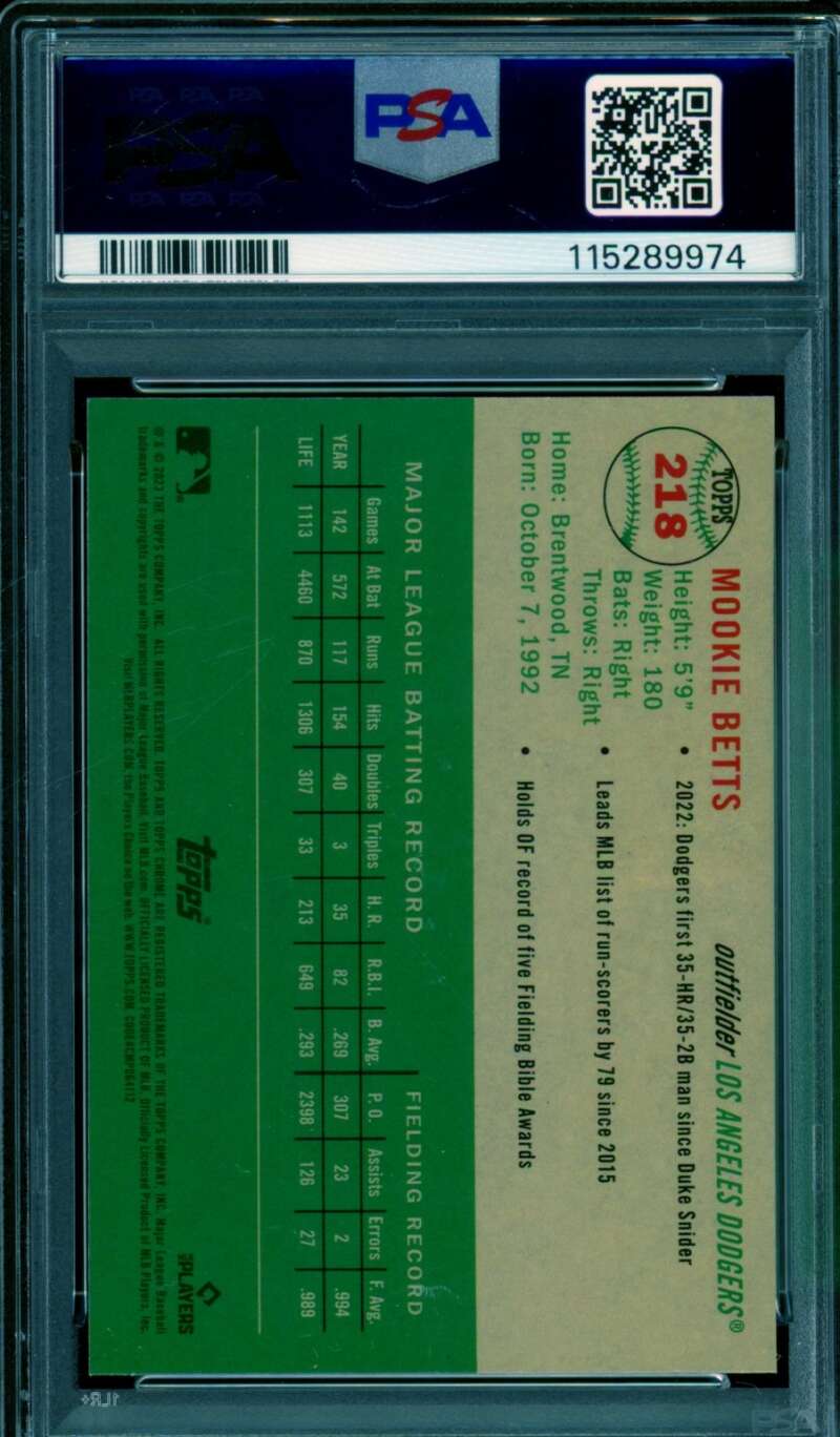 Mookie Betts Card 2023 Platinum Anniversary Blue Prism (pop 5) #218 PSA 10 Image 2