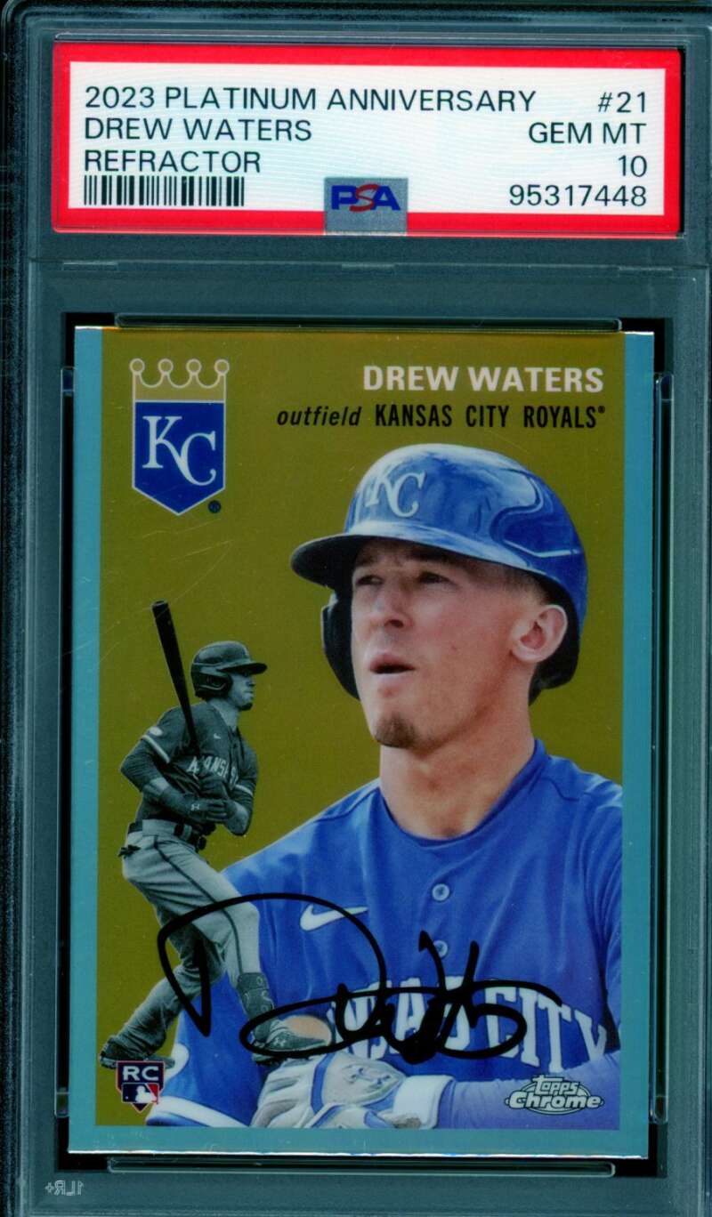Drew Waters Card 2023 Platinum Anniversary Refractor (pop 1) #21 PSA 10 Image 1