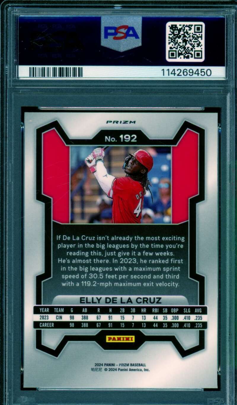 Elly De La Cruz Rookie Card 2024 Prizm Silver Prizms (pop 10) #192 PSA 10 Image 2