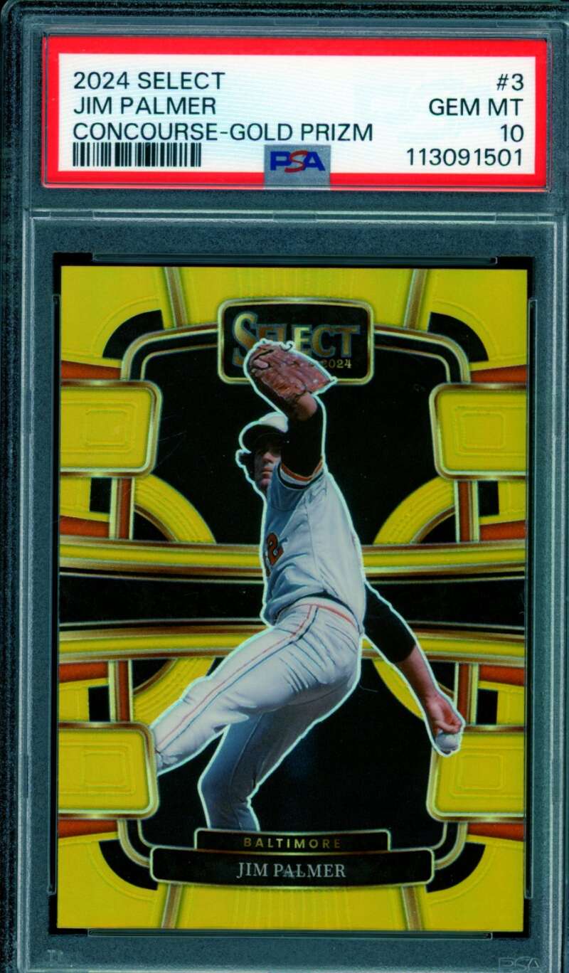 Jim Palmer Card 2024 Select Concourse Gold Prizm (1/10) (pop 1)#3 PSA 10 Image 1