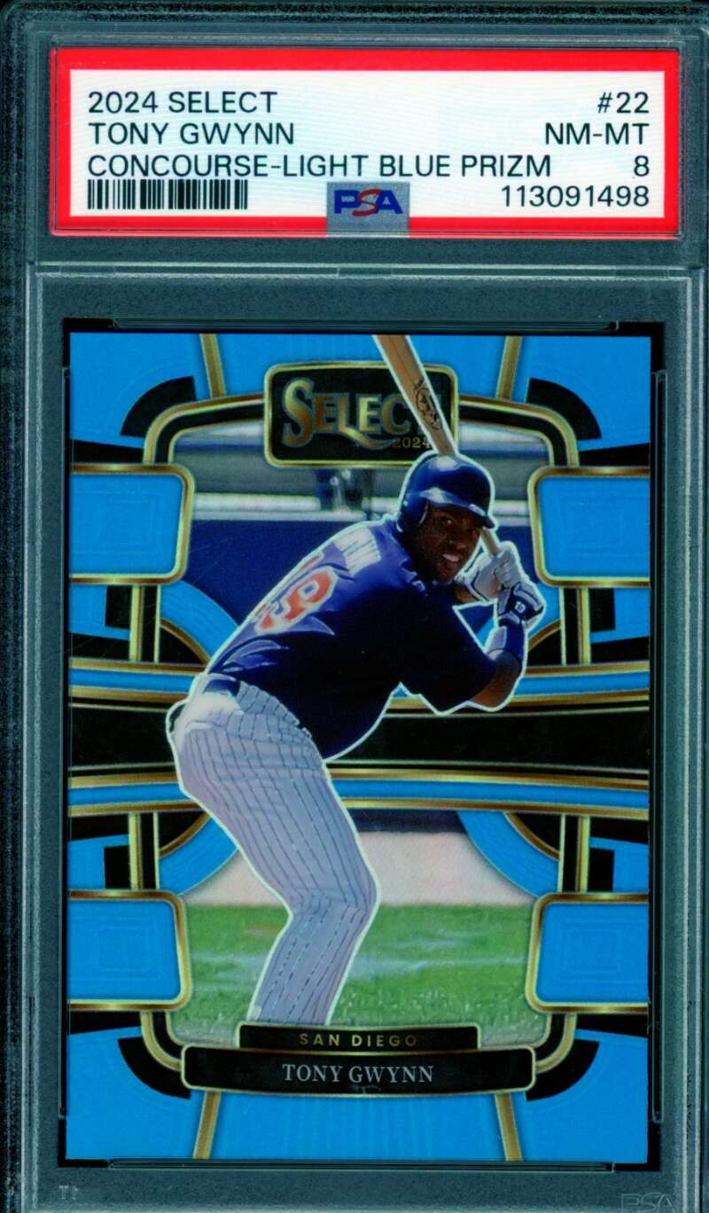 Tony Gwynn Card 2024 Select Concourse Light Blue Prizm (pop 1) #22 PSA 8 Image 1