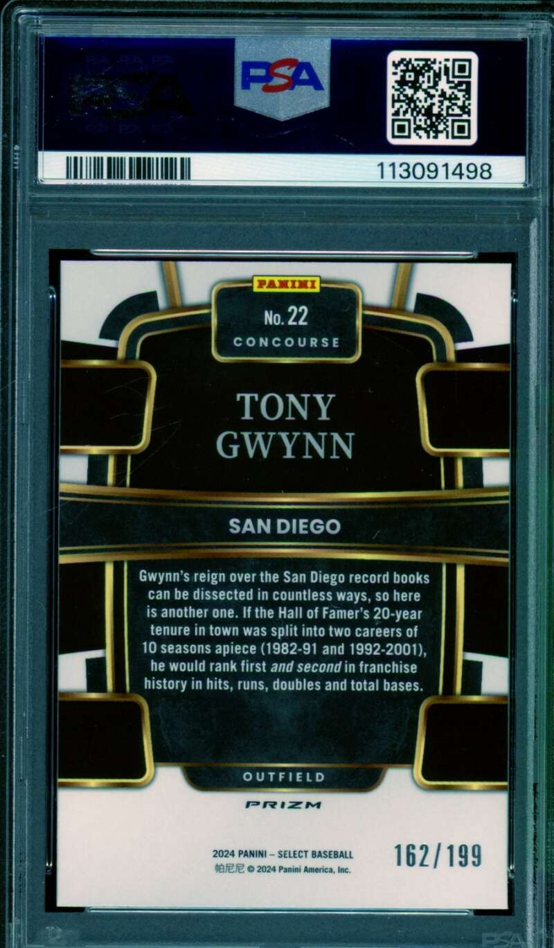 Tony Gwynn Card 2024 Select Concourse Light Blue Prizm (pop 1) #22 PSA 8 Image 2