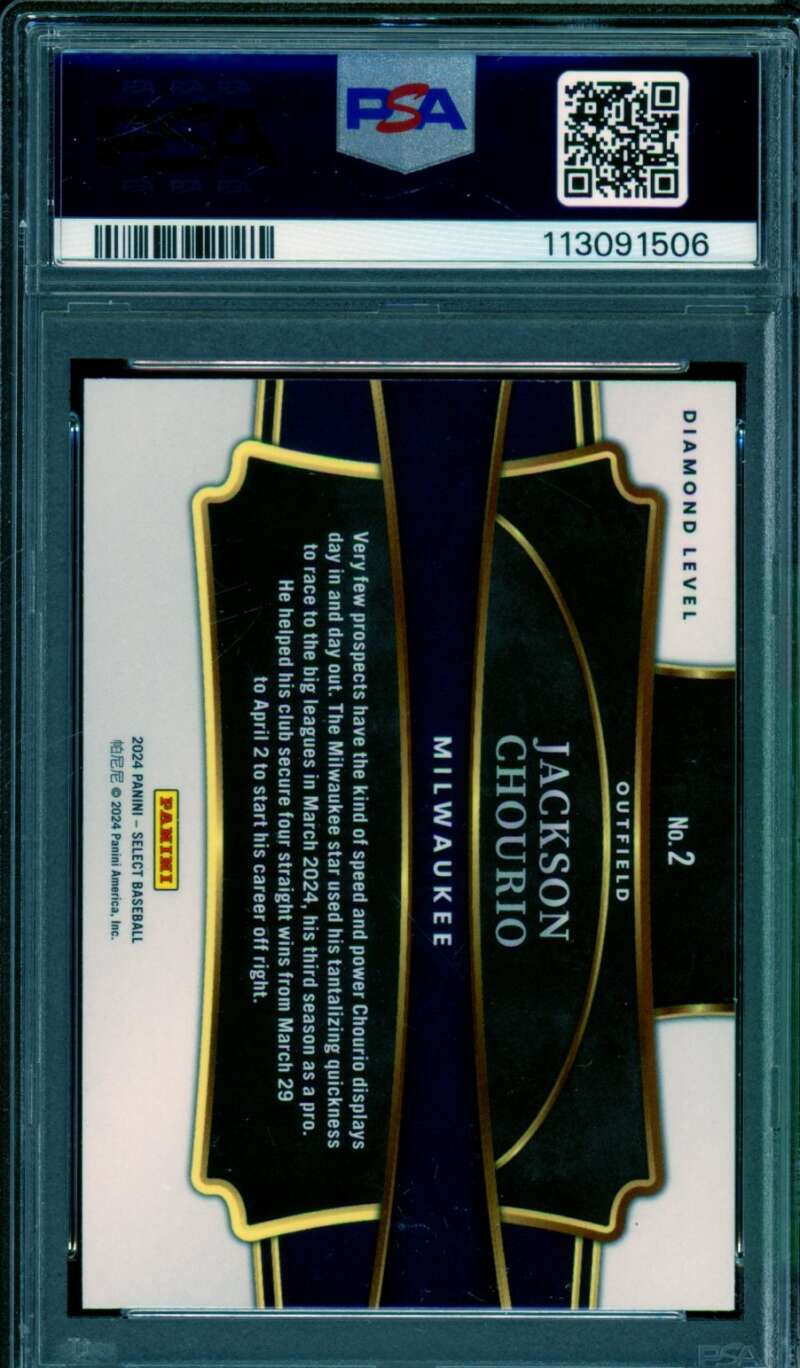 Jackson Chourio Card 2024 Select Diamond Level (pop 1) #2 PSA 10 Image 2