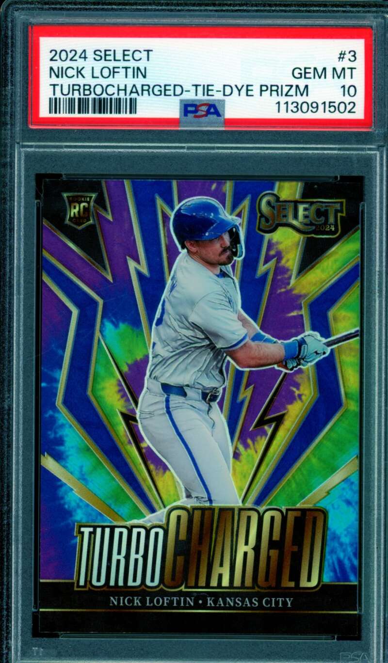 Nick Loftin Card 2024 Select Turbocharged Tie Dye Prizm (1/10) (pop 1) #3 PSA 10 Image 1