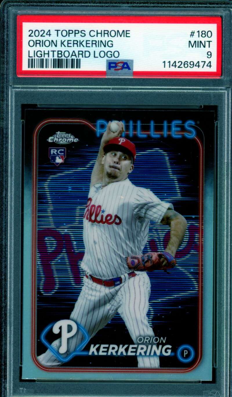 Orion Kerkering Rookie Card 2024 Topps Chrome Lighboard Logo (pop 1) #180 PSA 9 Image 1