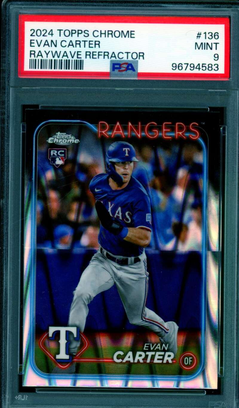Evan Carter Rookie Card 2024 Topps Chrome Raywave Refractor #136 PSA 9 Image 1