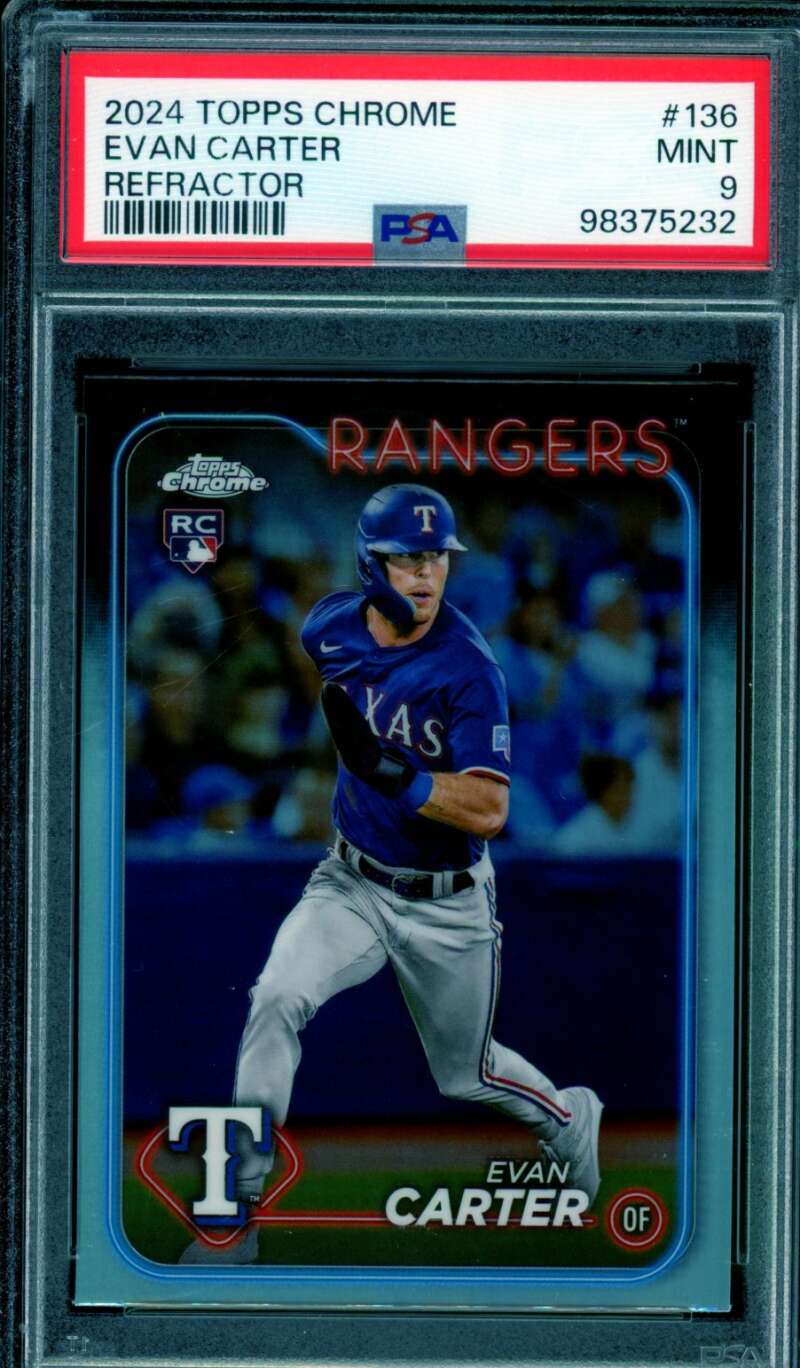 Evan Carter Rookie Card 2024 Topps Chrome Refractor #136 PSA 9 Image 1