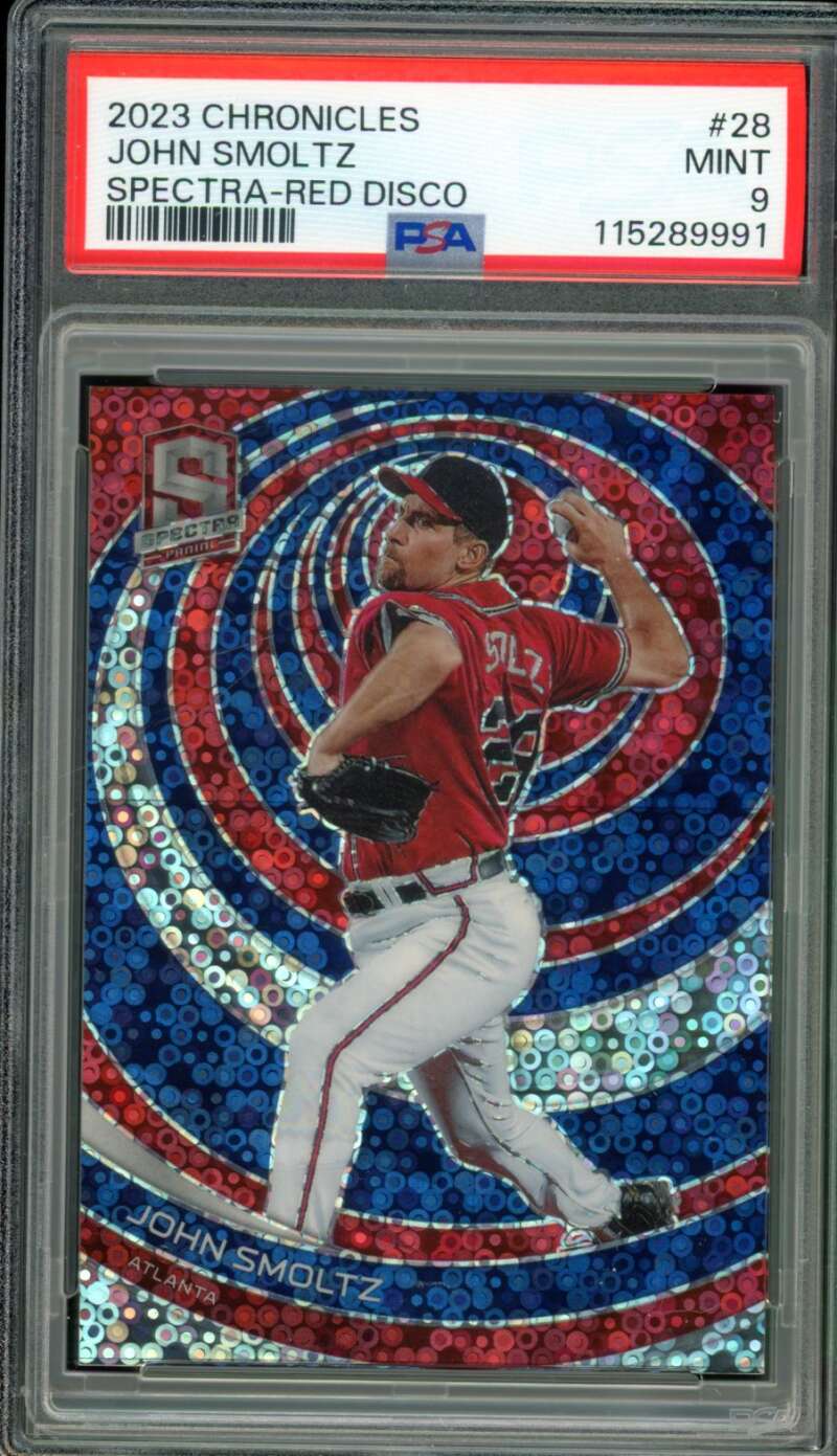John Smoltz Card 2023 Chronicles Spectra Red Disco (11/25) (pop 1) #28 PSA 9 Image 1